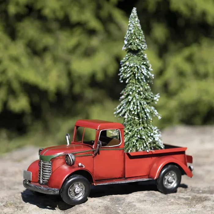 12.5″ Country Style Red Pickup Truck with Christmas Tree