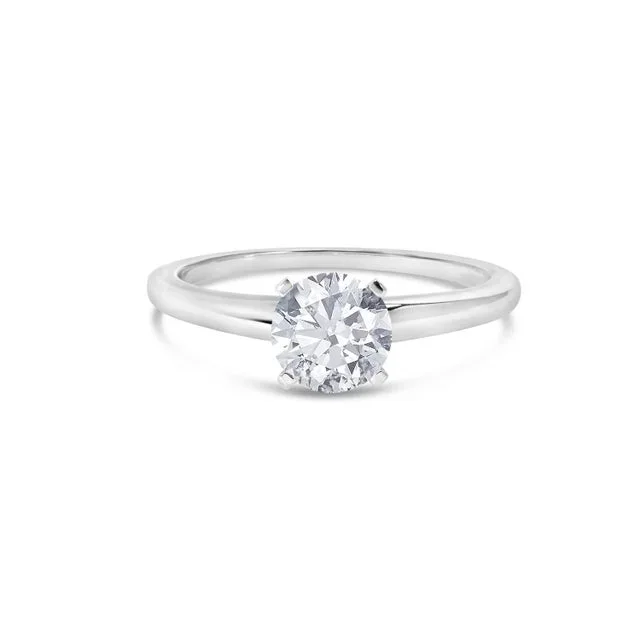 14K White Gold 1.0 Cttw Round Lab Grown Diamond 4 Prong Solitaire Engagement Ring (F-G Color, VS2-SI1 Clarity) – Ring Size 5