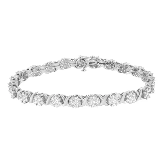 14K White Gold 4 7/8 Cttw Round Brilliant-Cut Diamond Round Cluster & X-Link 7″ Tennis Bracelet (I-J Color, SI2-I1 Clarity)