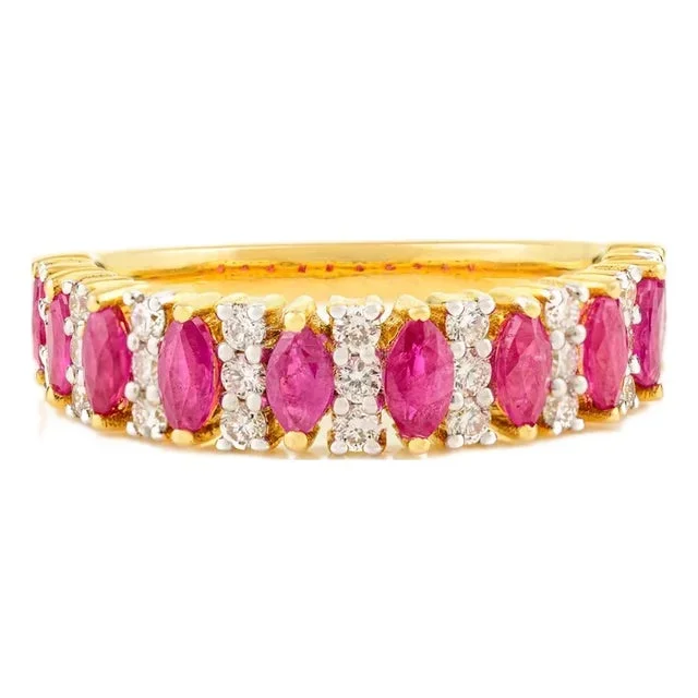 14k Yellow Gold Marquise Ruby and Diamond Chunky Ring Size 5