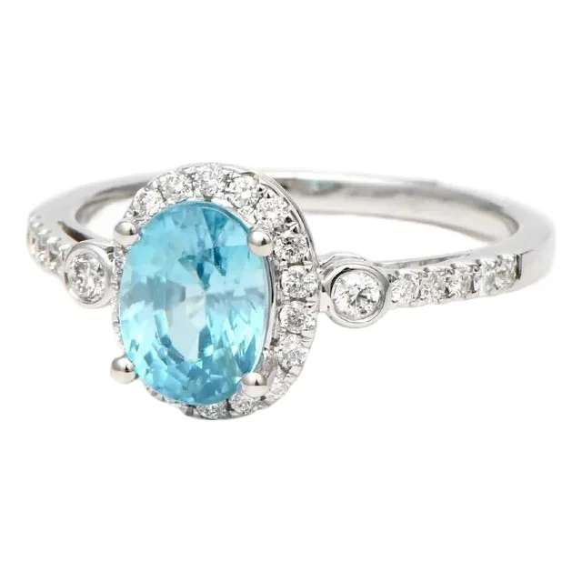 14KW Blue Zircon(2.10) & Diamond Halo Ring, size 7