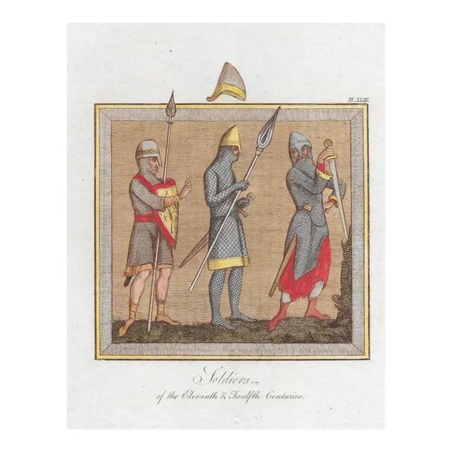 1796 Soldiers of the 11th & 12th Centuries From Complete View of the Dress and Habits of the People of England