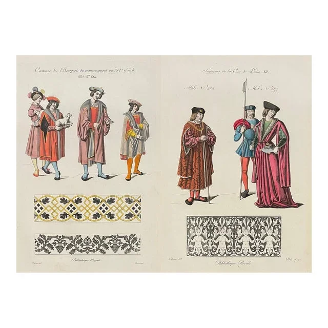 1825 Pair of French Royalty Costume Hand Colored Engravings