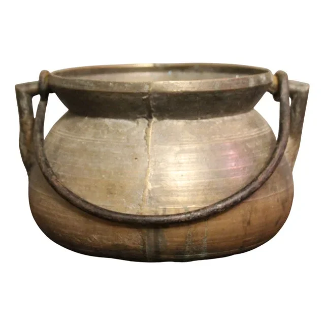 18th Century Bronze Cauldron with Forged Iron Handle, France