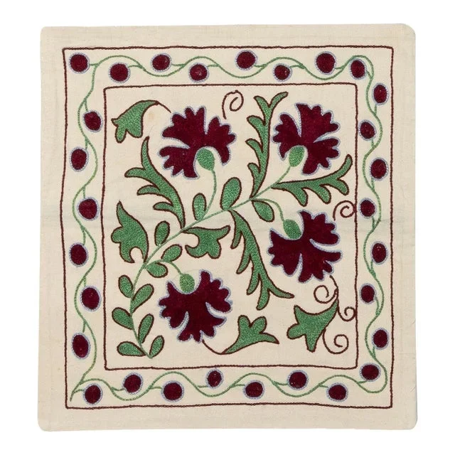 19″x19″ Brand New Silk Embroidered Suzani Cushion Cover from Uzbekistan