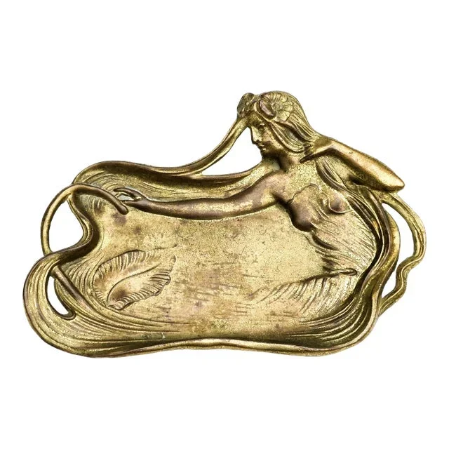1900’s Art Nouveau French Gilt Bronze Nymph Display Vanity Tray