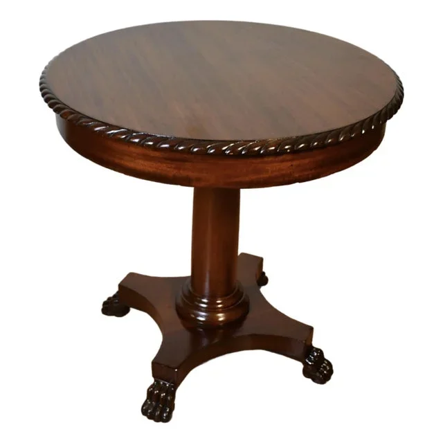 1900s Antique American Empire Solid Mahogany Lion Feet Center Table Side Table
