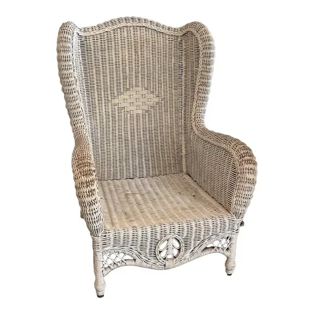 1920s Vintage Victorian Shabby Wingback Wicker Rattan Arm Chair