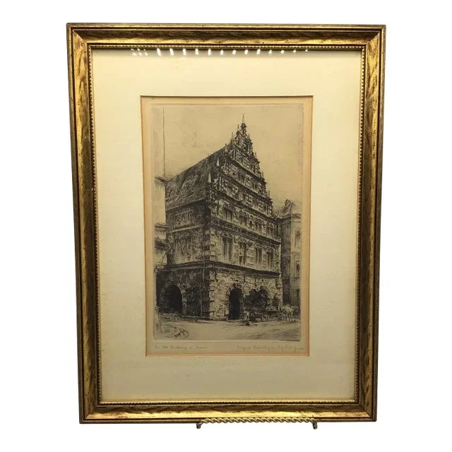 1930s Paul Geissier Original Signed Etching of Old Stadtwaage Bremen