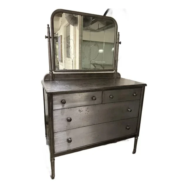 1930s Vintage Simmons Steel Lowboy Dresser With Attachable Mirror