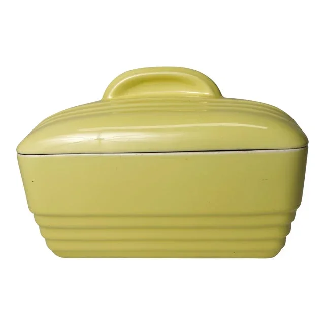 1940s American Art Deco Hall China Co. Yellow Refrigerator Dish With Lid