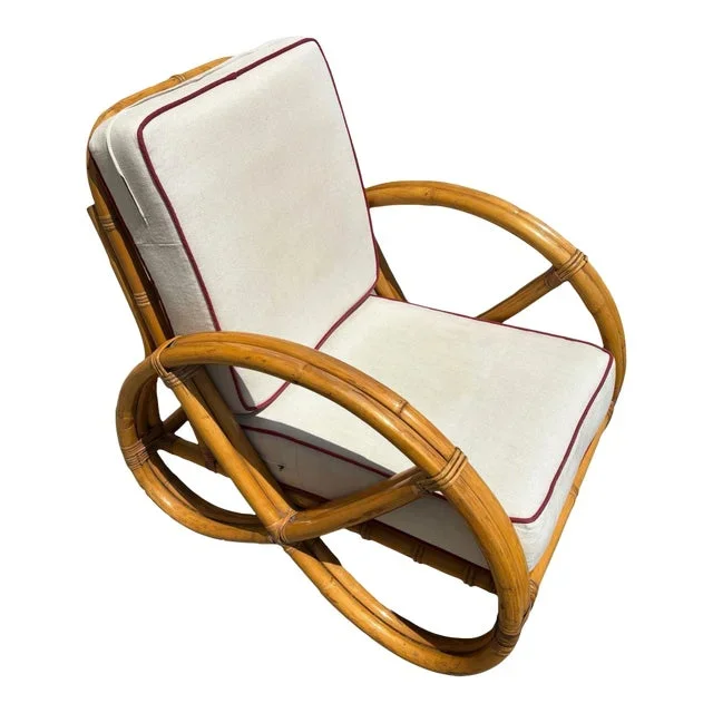 1940s Restored Double Strand Full Pretzel Rattan Lounge Chair