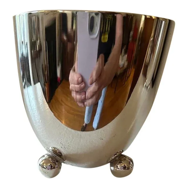 1950s Art Deco Silver Metal Cup With Round Ball Feet