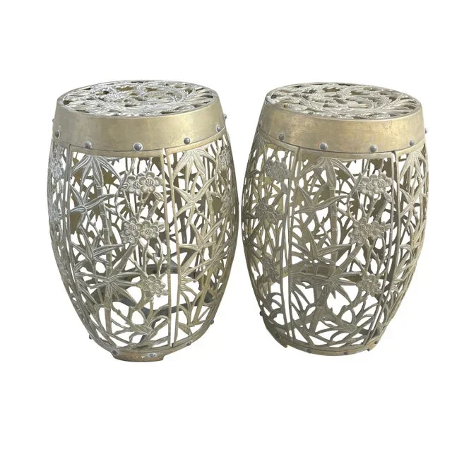 1950s Asian Style Brass Garden Stools – Set of 2