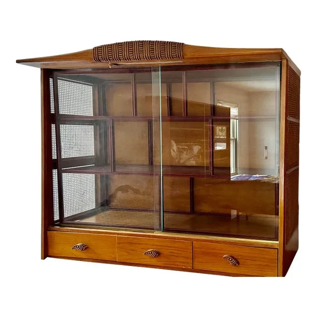 1950s Breakfront, Mid-Century Modern Unusual, Oak China Cabinet, Top Only.