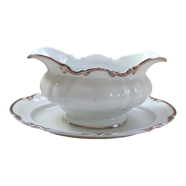 1950s Hutschenreuther Selb Bavaria Pasco Revere Platinum Gravy Boat