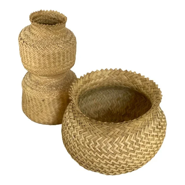 1950s Native American Style Hand Woven Tarahumara Doubleweave Baskets – Set of 2