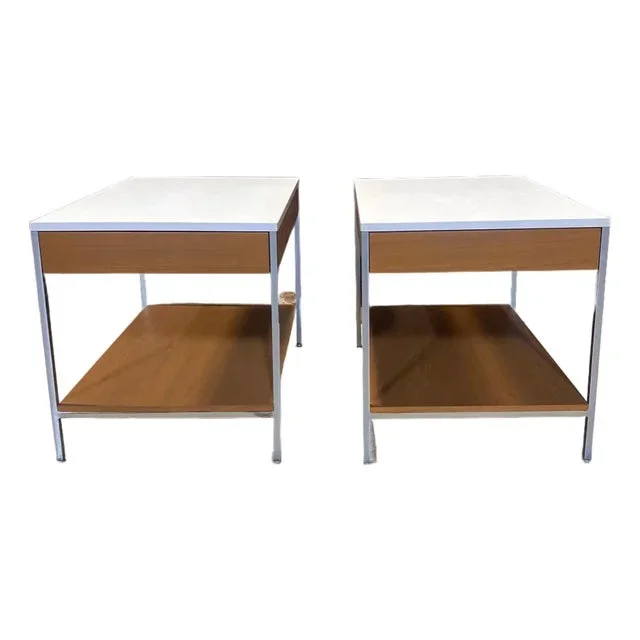 1950s Pair George Nelson Walnut Nightstands With White Laminate Tops