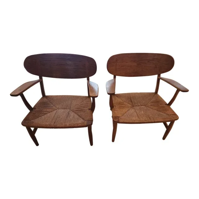 1950s Pair of Carl Hansen & Son Ch22 Lounge Chairs by Hans Wegner