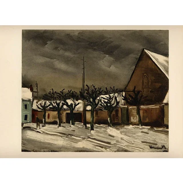 1958 Vlaminck Lithograph 33 Lime Trees Under Snow