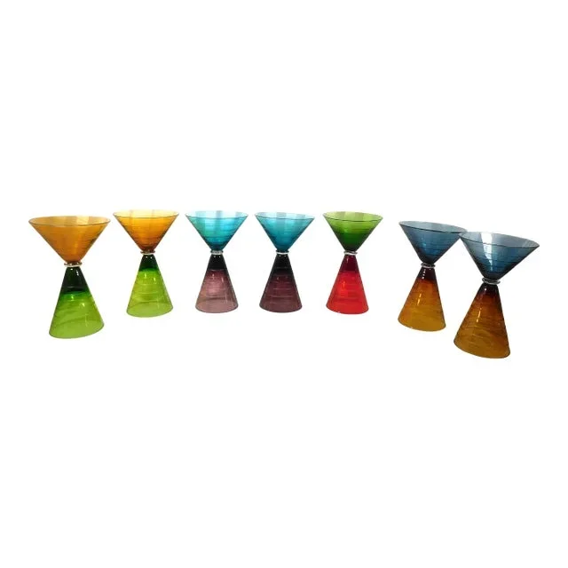 1960s Double Sided Wine Glasses in Assorted Colors- Set of 7