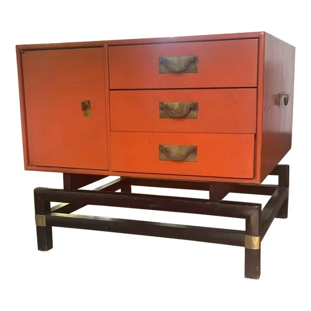 1960s Mid Century Asian Inspired Orange Bedside Table by j.b. Van Sciver Co
