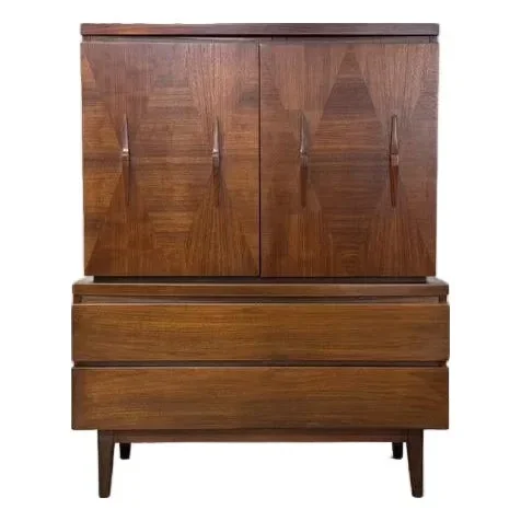 1960s Walnut Tall Mid Century Dresser Armoire