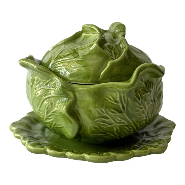 1970’s Holland Mold Cabbageware Covered Bowl With Plate