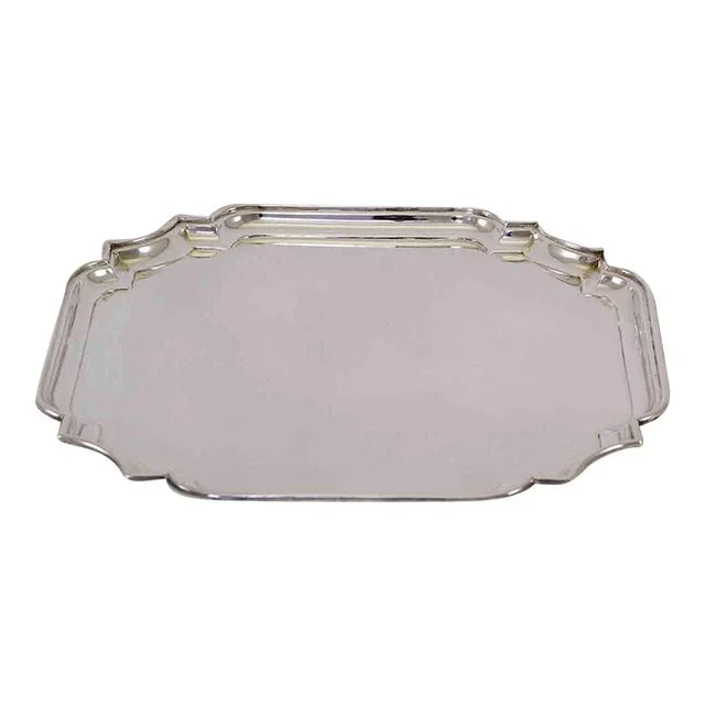 1970’s Vintage/New Silverplate Square Salver, Chippendale Shaped Corners