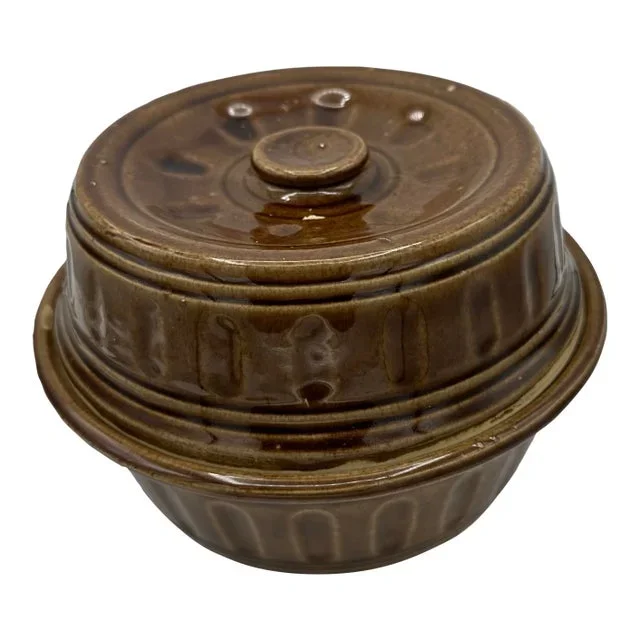 1970s 2 Qt Oven Proof Stoneware Lidded Dish, Marked Usa