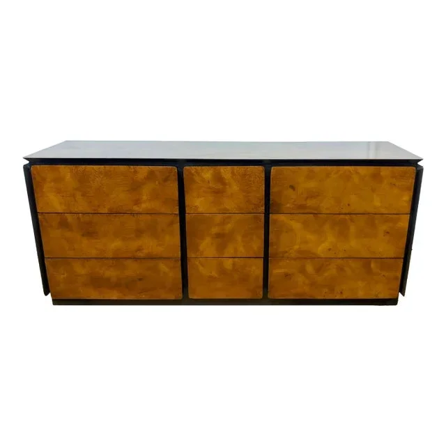 1970s Altavista Lane Oak & Burlwood 9 Drawer Dresser