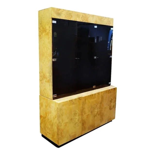 1970s Burl Wood China Cabinet by Dillingham