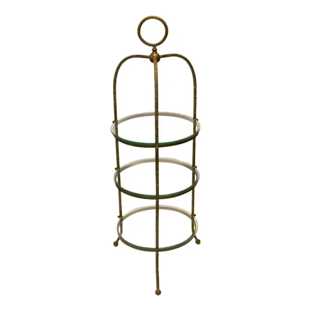 1970s Italian Round Rope Brass 3 Tier Glass Dessert Table