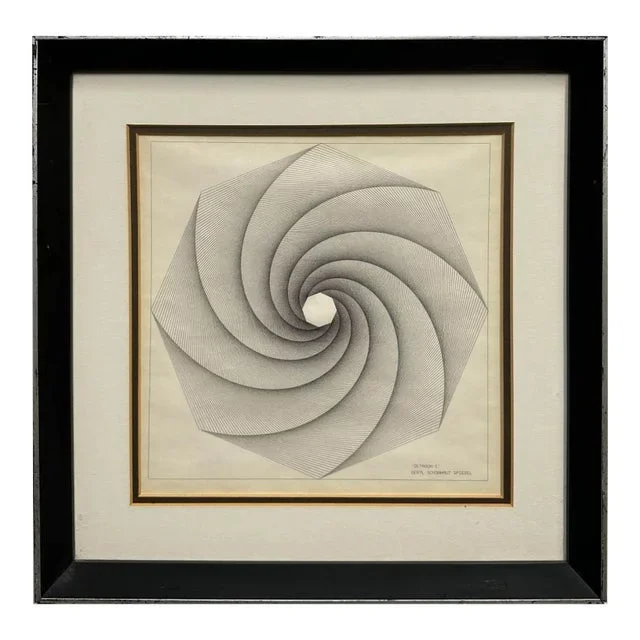 1970s Original Op-Art Plotter Drawing, Framed