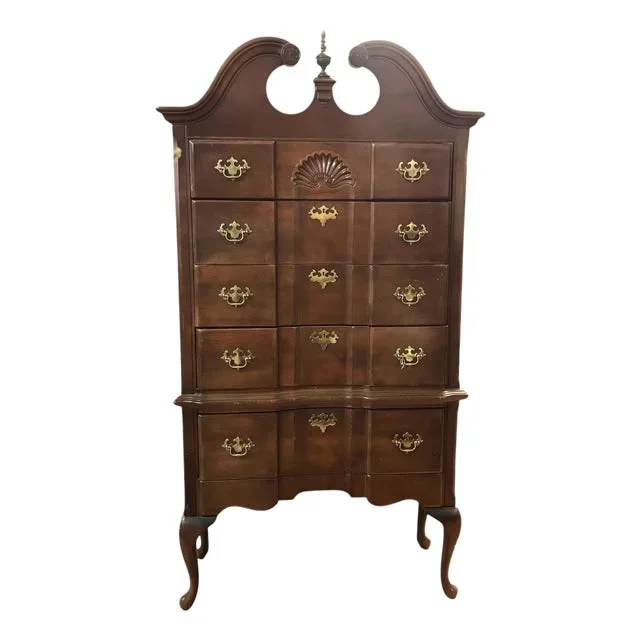 1970s Professionally Refinished Vintage Queen Anne Style Highboy / Chest of Drawers
