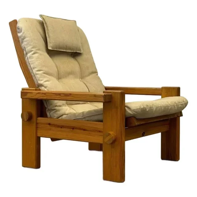 1970s Swedish Yngve Ekstrom Pine Dymling Lounge Chair