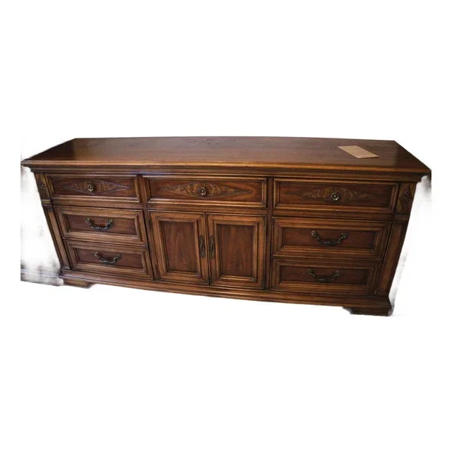 1970s Thomasville Walnut & Burlwood Buffet Style Dresser
