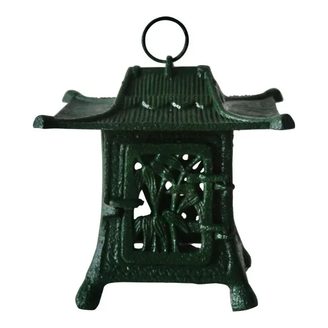 1970s Toro Japanese Iron Hanging Lantern in Green Takaoka