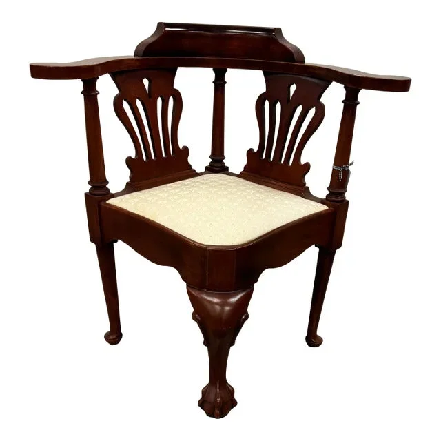 1980s English Cherry Chippendale Style Corner Chair