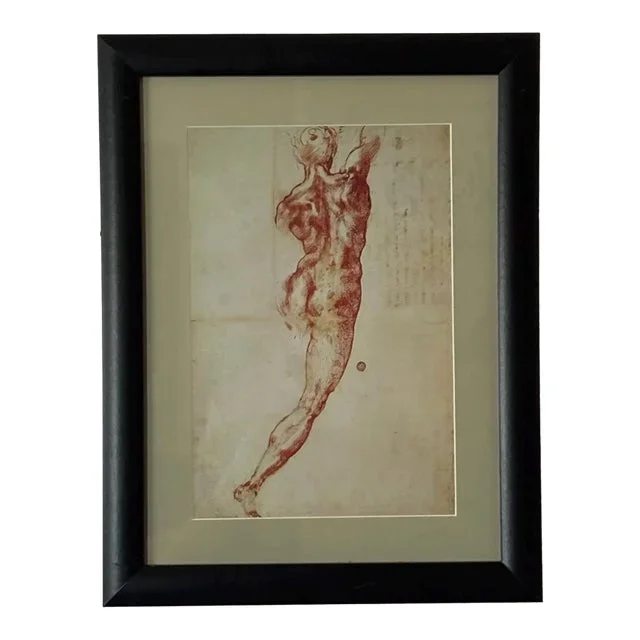 1980s Michelangelo “Study for the Battle of Cascina” Framed Print 16″ X 22”