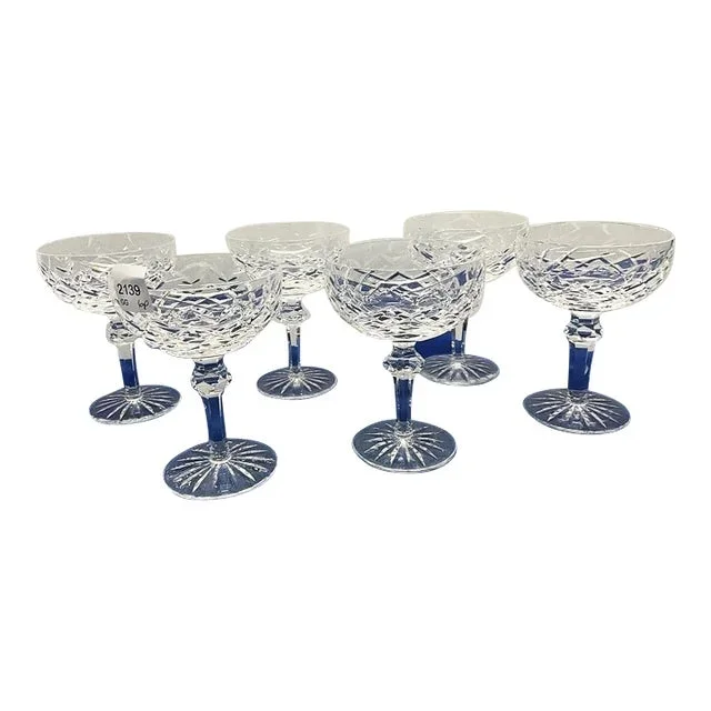1980s Waterford Crystal Champagne Coupes, ‘Powerscore’ Motif, Set of 6