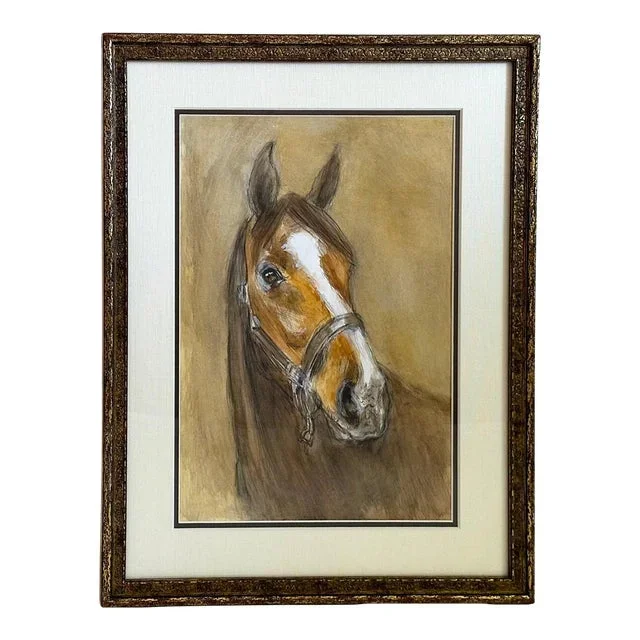 1990s “Bright-Eyed Bay” Abstract Horse Art Original Painting Contemporary Modern Equestrian Mixed Media Watercolor and Pastel on Paper