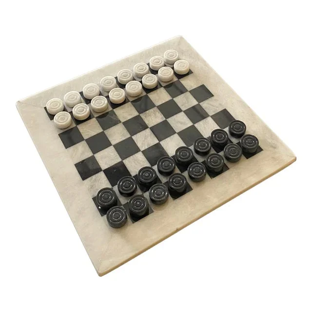 1990s Carved Marble Checkers Game Board