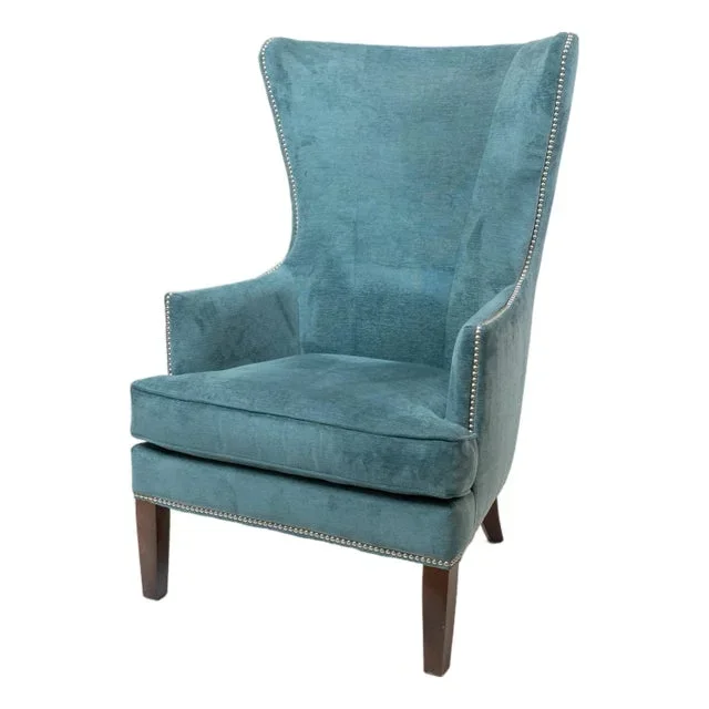 1990s Wing Back Accent Chair With Nailheads & Custom Fabric Upgrade