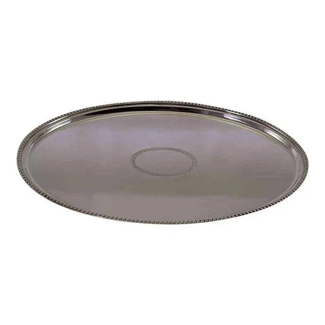1997 C.J. Vander Sterling Oval Tray With an Applied Bead Border & Cartouche at Center