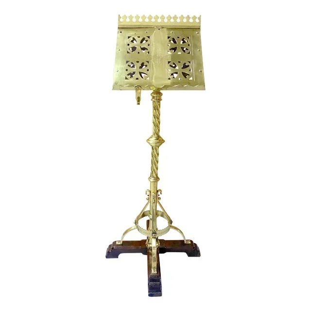 19th C. American Brass Ecclesiastical Revolving Dual Sided Lectern/ Music Stand