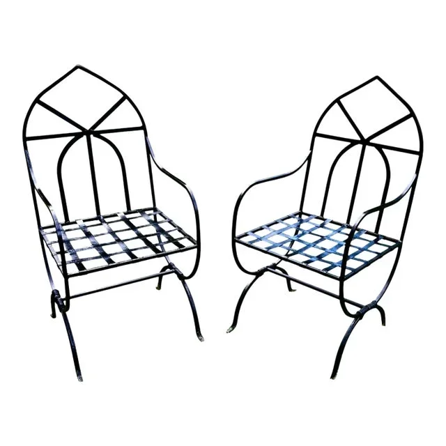 19th C. English Wrought Iron Garden Chairs. A Pair