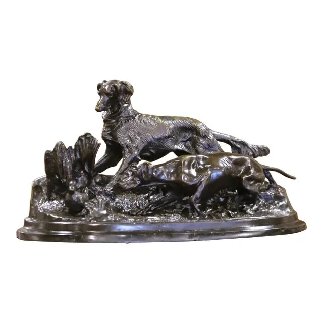 19th C. French Patinated Bronze Hunt Scene Sculpture, Jules Moigniez Style