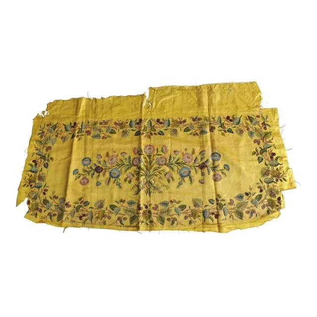 19Th C. Italian Yellow and Green Silk Embroidery Settee Cover Panel #2