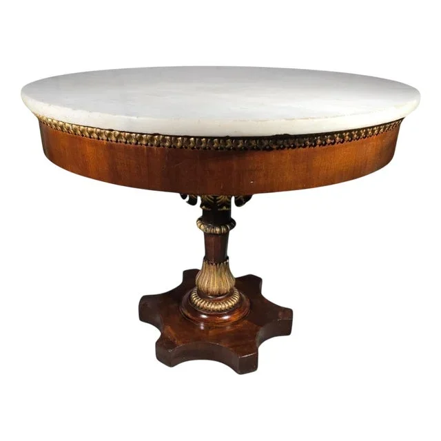 19th-Century Italian Round Center Table with Carrara Marble Top, 1860s